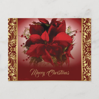 Elegant Red & Guld Poinsettia Vykort