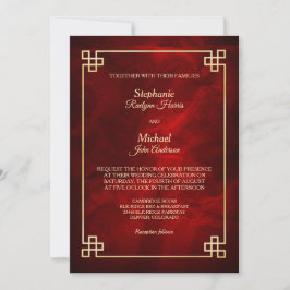 Elegant Red Guld Ram Bröllop Inbjudningar