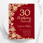 Elegant Red Guld Ro 30års födelsedag Inbjudningar<br><div class="desc">Röda guld blommigt 30års födelsedag-festinbjudan. Elegantens utformning med ro,  faux guld-folie och typsnitt för typsnitt. Trendig inbjudan-kortets perfekt för en snyggt kvinnlig dag firande. Kan anpassas till vilken ålder som helst. Skrivna Zazzle-inbjudningar eller digital utskrivbar mall för omedelbar nedladdning.</div>