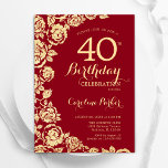 Elegant Red Guld Ro 40:e födelsedagen Inbjudningar<br><div class="desc">Red guld blommigt 40 födelsedagsinbjudan. Elegantens utformning med ro,  faux guld-folie och typsnitt för typsnitt. Trendig inbjudan-kortets perfekt för en snyggt kvinnlig dag firande. Kan anpassas till vilken ålder som helst. Skrivna Zazzle-inbjudningar eller digital utskrivbar mall för omedelbar nedladdning.</div>