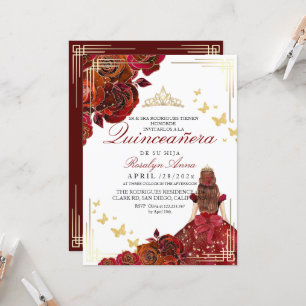 Elegant Red Guld Ro Princess Quinceañera Inbjudningar
