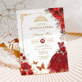 Elegant Red Guld Ro Quinceañera Princess Inbjudningar