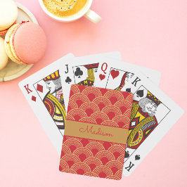 Elegant Red Guld Scallop Mönster Personlig Namn Casinokort