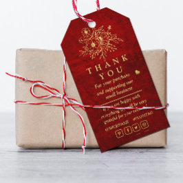 Elegant Red Guld Scratch blommigt tack Presentetikett