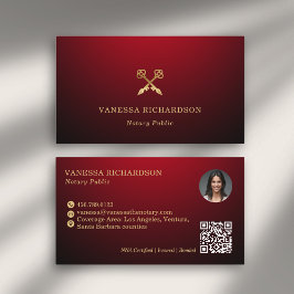 Elegant Red & Guld Skeleton Nyckel Modern Notary Q Visitkort