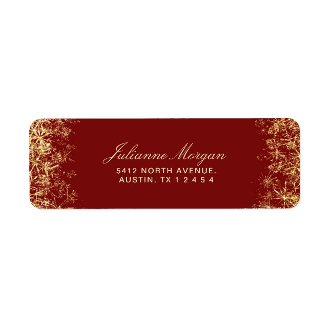 Elegant Red Guld Snöflingor jul Returadress Etikett (Framsidan)