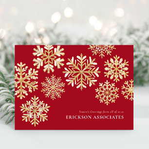 Elegant Red Guld Snowflake Corporate Business Helgkort