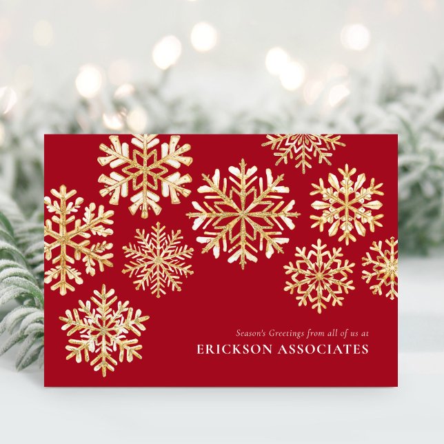 Elegant Red Guld Snowflake Corporate Business Helgkort (Skapare uppladdad)