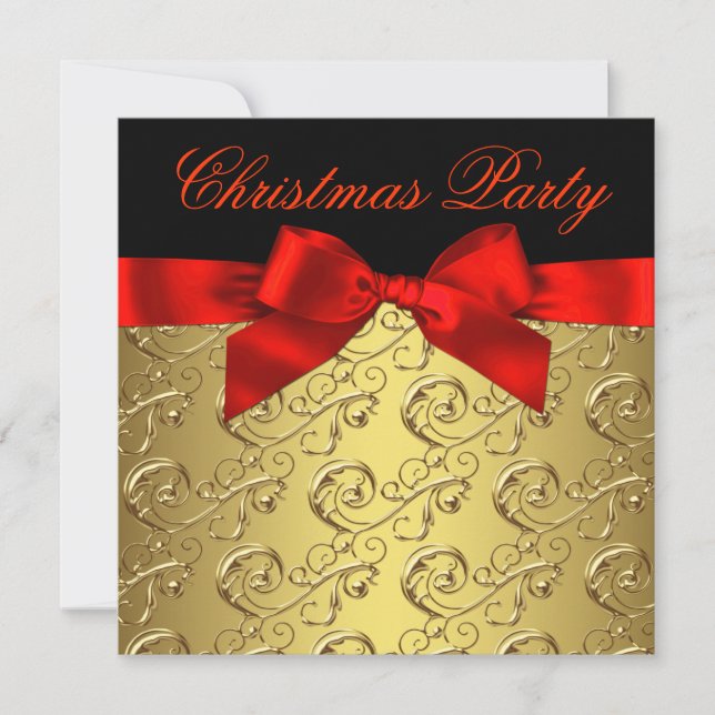 Elegant Red Guld Swirl Bow Jul Party Inbjudningar (Framsida)