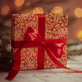 Elegant Red & Guld Swirls Mönster Boho-jul Presentpapper