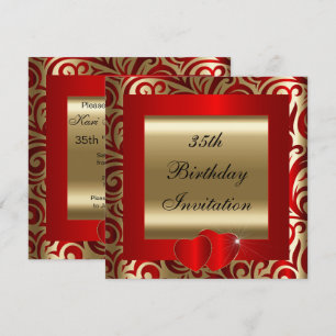 Elegant Red & Guld Swirls Party-inbjudan Inbjudningar