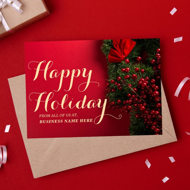 Elegant Red & Guld Typography Business Festive Julkort (Skapare uppladdad)