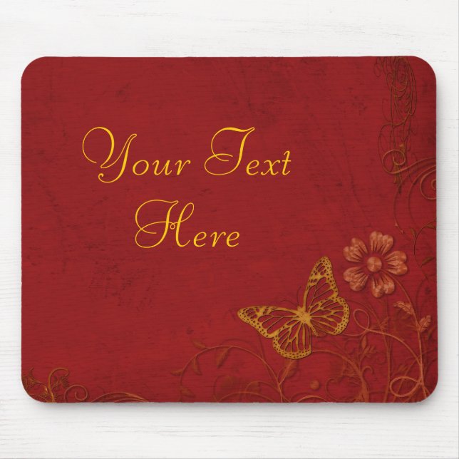 Elegant Red & Guld Vintage Butterflies Musmatta (Framsidan)