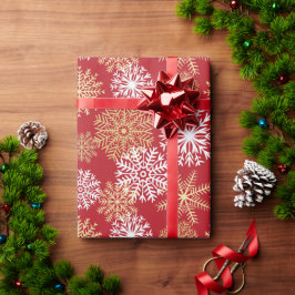 Elegant Red Guld Winter Snöflingor Helgdag Mönster Presentpapper