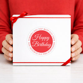 Elegant Red “Happy Birthday” Sticker Runt Klistermärke