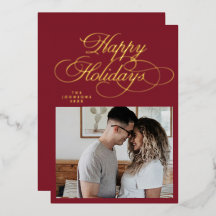 Elegant Red Happy Holidays Photo Christmas 