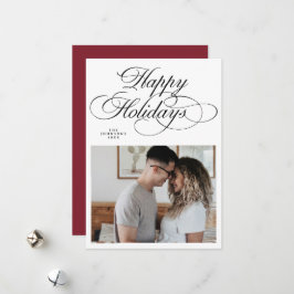 Elegant Red Happy Holidays Photo Christmas Julkort