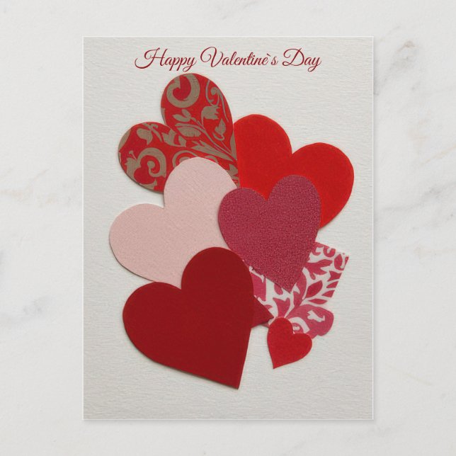 Elegant Red Heart Collage Valentine’s Day Card  Helg Vykort (Framsida)