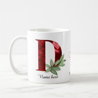 Elegant Red Heart Floral Letter C Initial Coffee D Kaffemugg