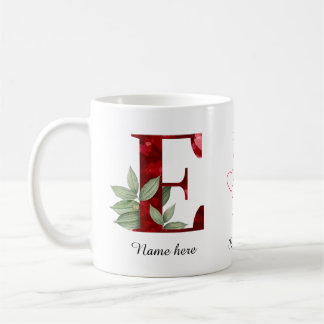 Elegant Red Heart Floral Letter C Initial Coffee E Kaffemugg