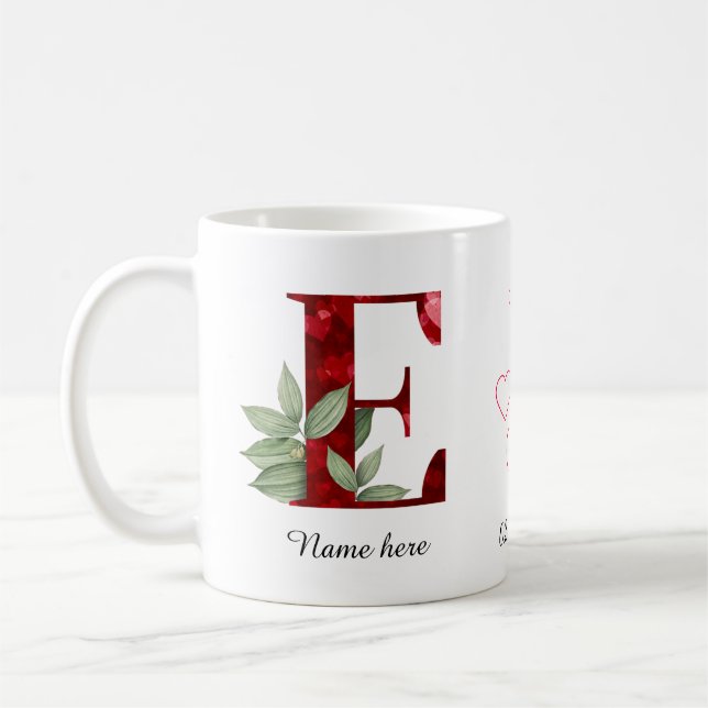 Elegant Red Heart Floral Letter C Initial Coffee E Kaffemugg (Vänster)
