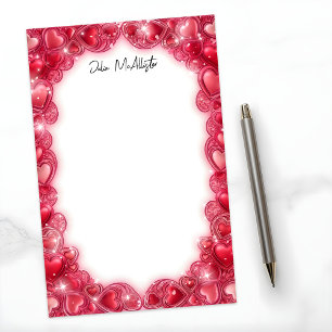 Elegant Red Heart Gräns med mousserande accenter Brevpapper