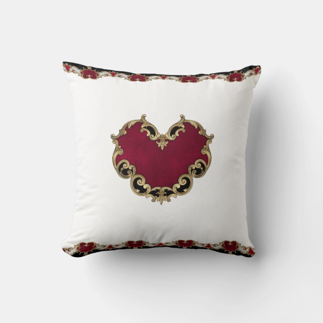 Elegant Red Heart Guld Ornate Kudde (Framsida)