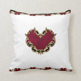 Elegant Red Heart Guld Ornate Kudde