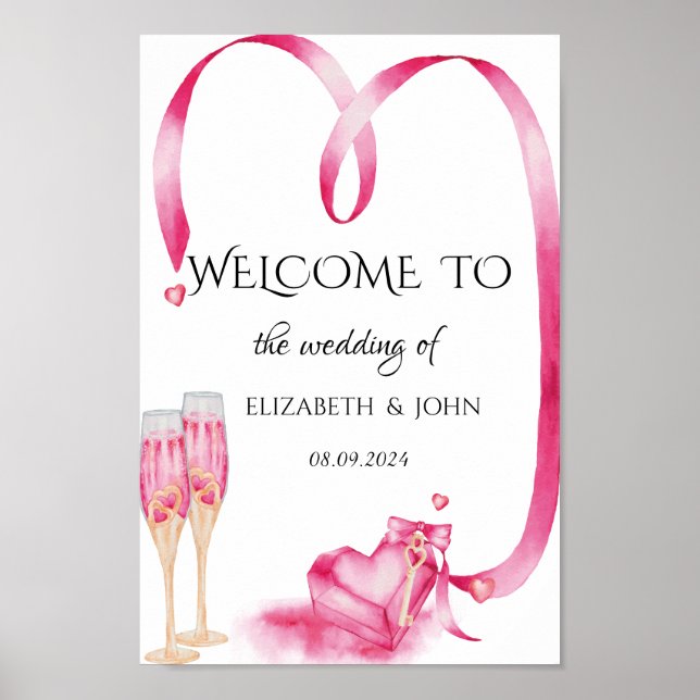 Elegant Red Hearts Champagne Glass Poster (Framsidan)