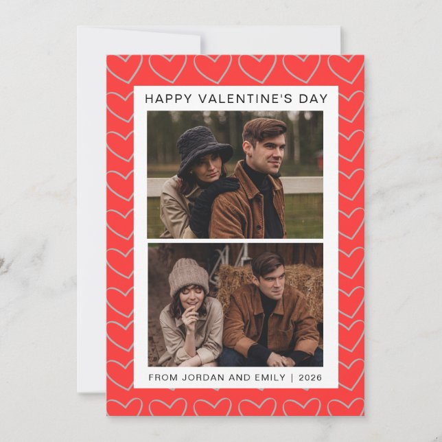 Elegant Red Hearts Glad Alla hjärtans dag 2 Foto Julkort (Framsida)