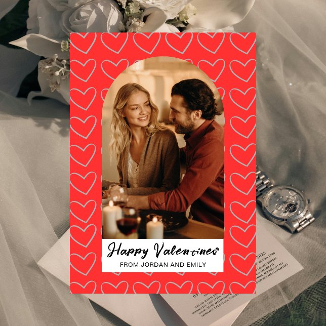 Elegant Red Hearts Happy Valentine's Day 1 Photo Julkort (Skapare uppladdad)