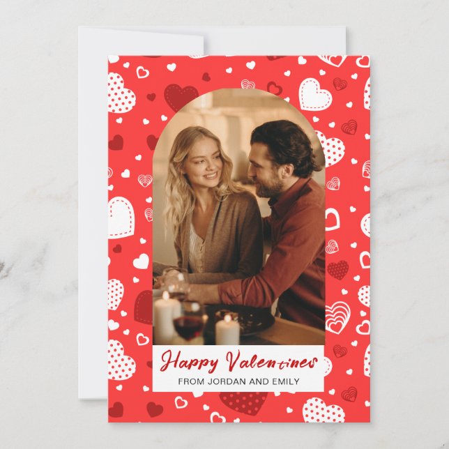 Elegant Red Hearts Happy Valentine's Day 1 Photo Julkort (Framsida)