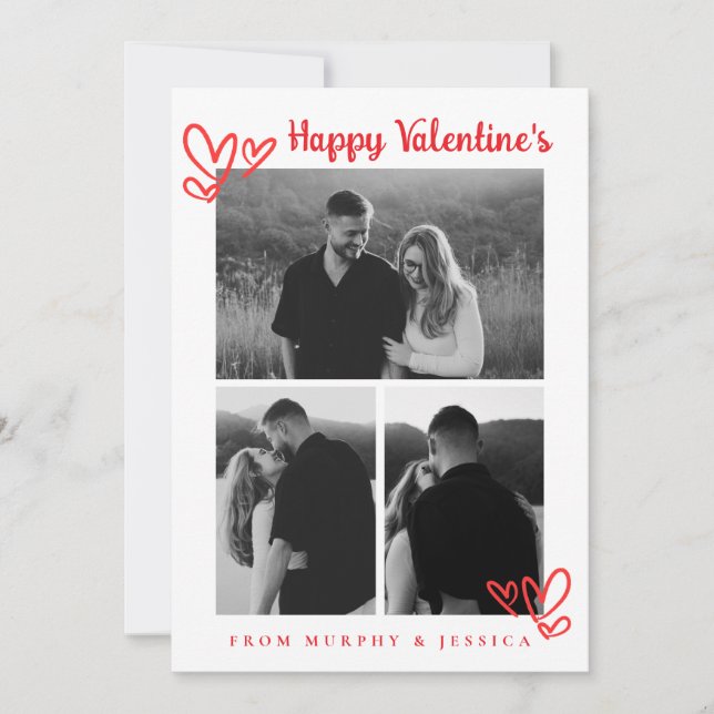 Elegant Red Hearts Happy Valentine's Day 3 Photo Julkort (Framsida)