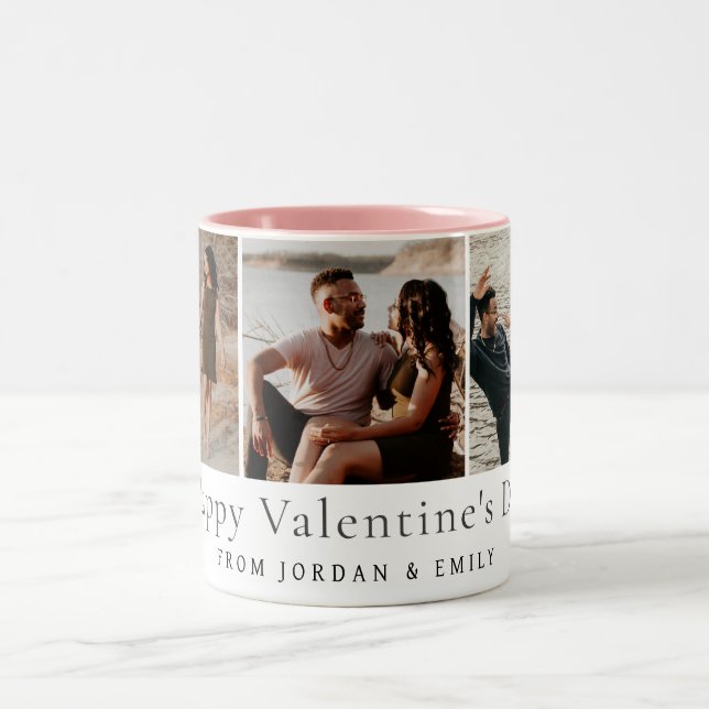 Elegant Red Hearts Happy Valentine's Day 3 Photo Två-Tonad Mugg (Center)