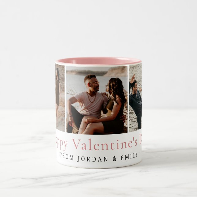 Elegant Red Hearts Happy Valentine's Day 3 Photo Två-Tonad Mugg (Center)