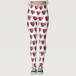Elegant Red Hearts Watercolor Anpassningsbar Leggi Leggings