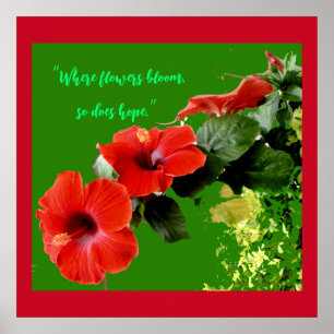 Elegant Red Hibiscus Anpassningsbar Flower Quote G Poster