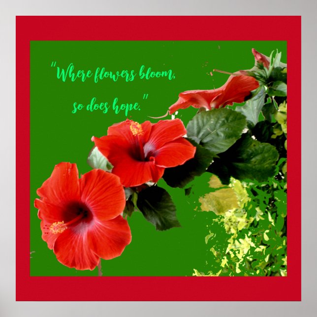 Elegant Red Hibiscus Anpassningsbar Flower Quote G Poster (Framsidan)