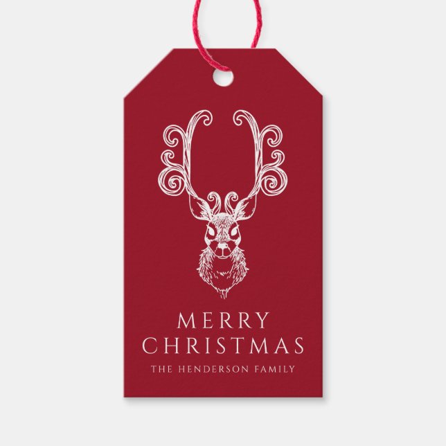Elegant Red Hjort God jul Presentetikett (Framsidan)