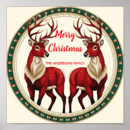 Elegant Red Hjort Moose Guld Snö god jul party Poster