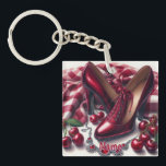 Elegant Red Högklackars with Cherry<br><div class="desc">Levande röda,  höghälade skor med körsbär och porösa smycken,  placerade på en kontrollerad tygbakgrund</div>