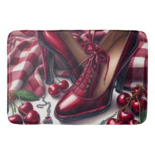 Elegant Red Högklackars with Cherry Badrumsmatta