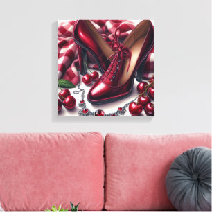 Elegant Red Högklackars with Cherry Canvastryck