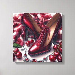 Elegant Red Högklackars with Cherry Canvastryck