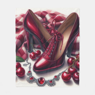 Elegant Red Högklackars with Cherry Fleecefilt