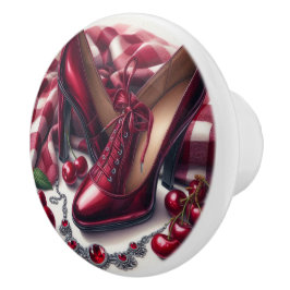 Elegant Red Högklackars with Cherry Knopp