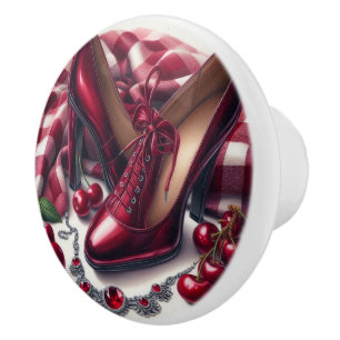 Elegant Red Högklackars with Cherry Knopp