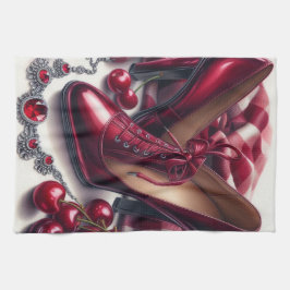 Elegant Red Högklackars with Cherry Kökshandduk