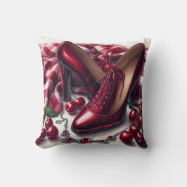 Elegant Red Högklackars with Cherry Kudde