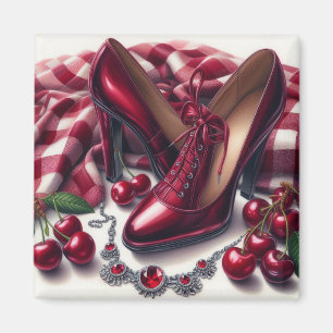 Elegant Red Högklackars with Cherry Magnet